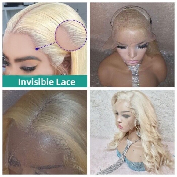 Realistic Human Hair Wig  Light Blonde Large Cap 13x4 Lace Front 18 In main image 9